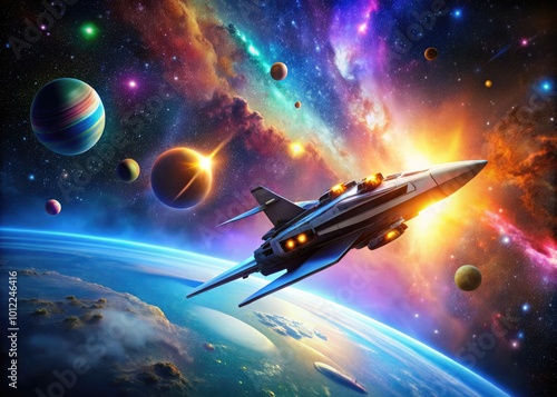 Wallpaper Mural Futuristic Spaceship Exploring the Vastness of Interstellar Space Against a Stunning Cosmic Background Torontodigital.ca