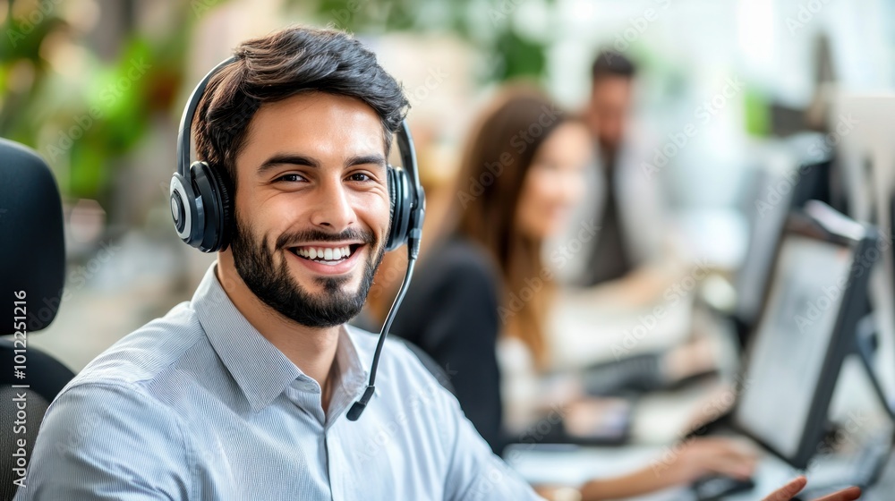 Smiling Customer Service Representative with Headset Smiling Customer Service Representative with Headset