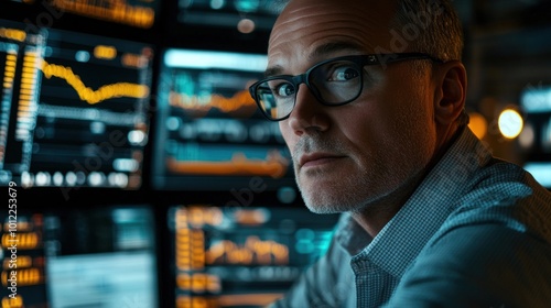 Businessman Looking at Stock Market Data