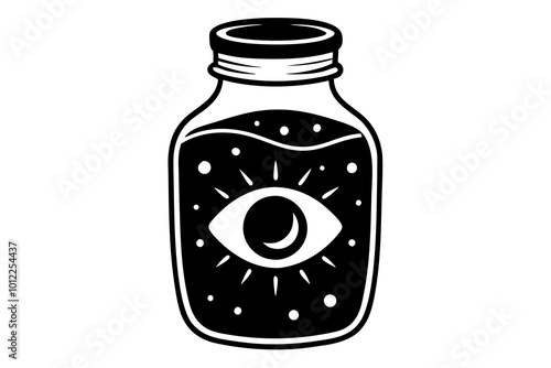 illustration vector graphic of glass bottle jar with spooky eye monster isolated perfect for Halloween poster or edit and customize your design, card, banner, social media 