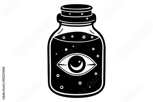 illustration vector graphic of glass bottle jar with spooky eye monster isolated perfect for Halloween poster or edit and customize your design, card, banner, social media 