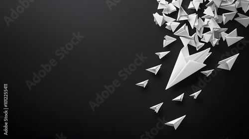 Paper Airplanes Flying on a Black Background | Minimalist and Creative Aviation-Inspired Concept photo