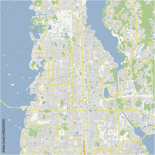 Map of Palm Harbor in Florida in a normal road map style. Contains layered vector with roads water, parks, etc.