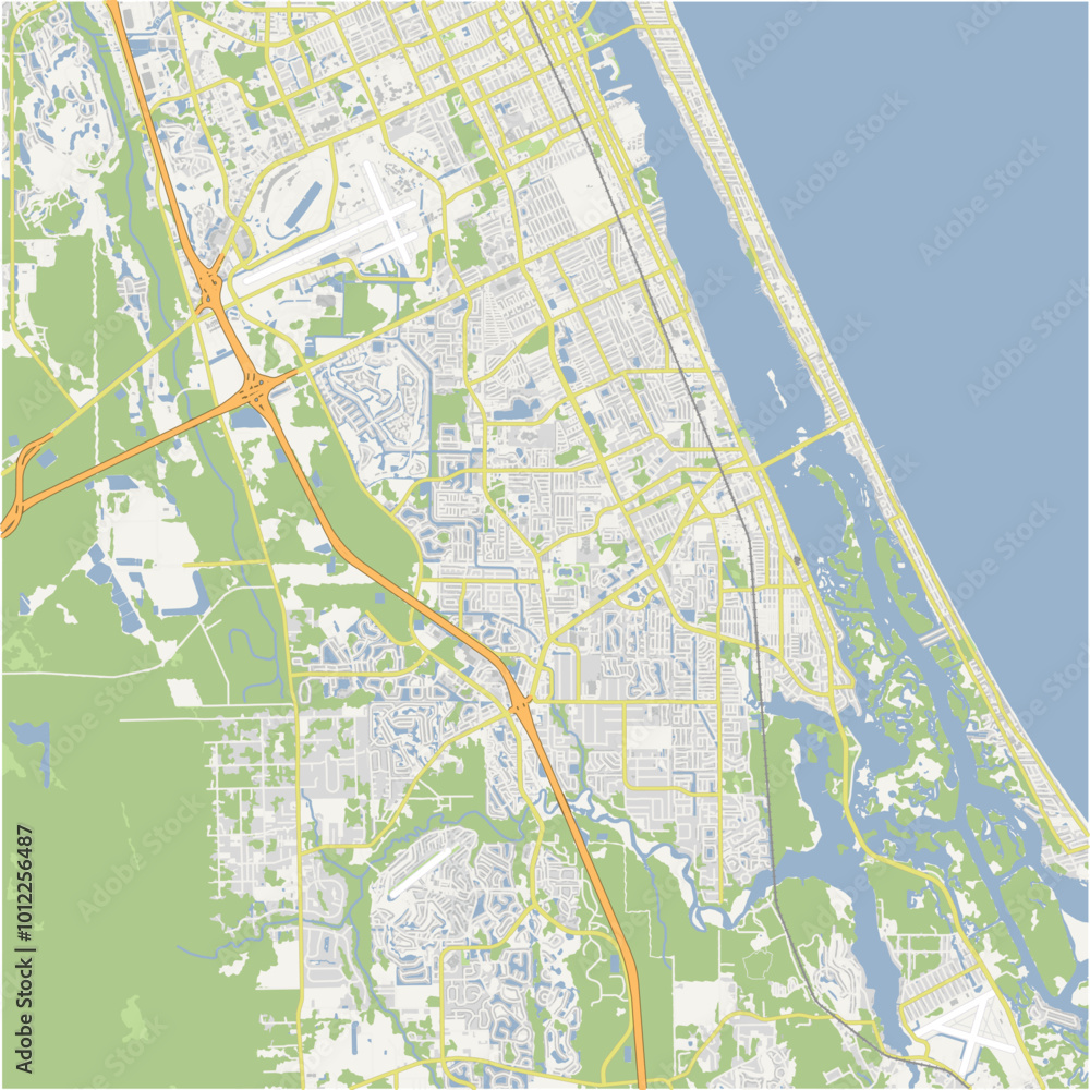 Fototapeta premium Map of Port Orange in Florida in a normal road map style. Contains layered vector with roads water, parks, etc.
