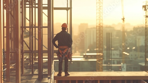 Construction Worker Looking at Cityscape