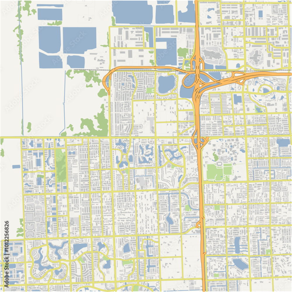 Fototapeta premium Map of Tamiami in Florida in a normal road map style. Contains layered vector with roads water, parks, etc.