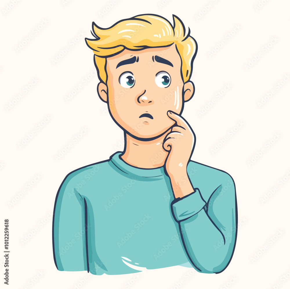 A boy with confuses posture concept illustration A boy with confuses posture concept illustration