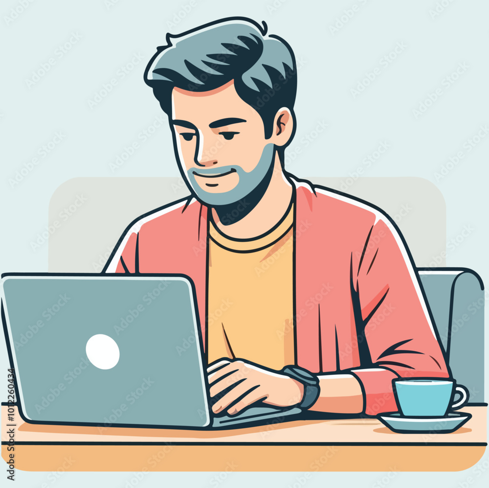 A Business man working on laptop illustration A Business man working on laptop illustration