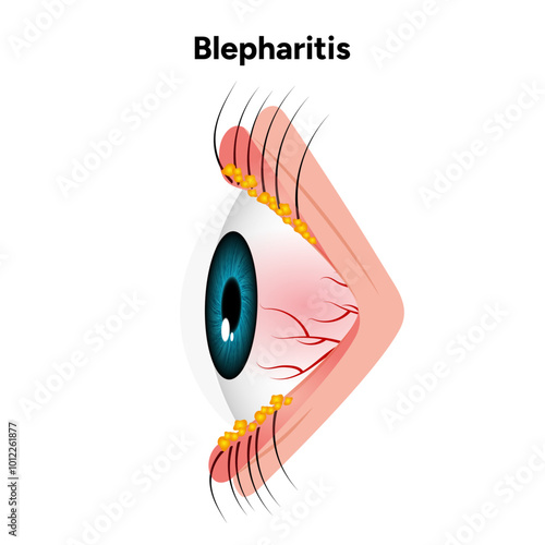 Blepharitis eye disease. Ophthalmology Inflamed sick human eye
