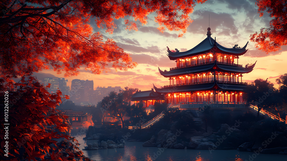 A 3d chinese pagoda with soft lighting, representing the traditional architecture of china. Chinese Pagoda. Illustration A 3d chinese pagoda with soft lighting, representing the traditional architecture of china. Chinese Pagoda. Illustration