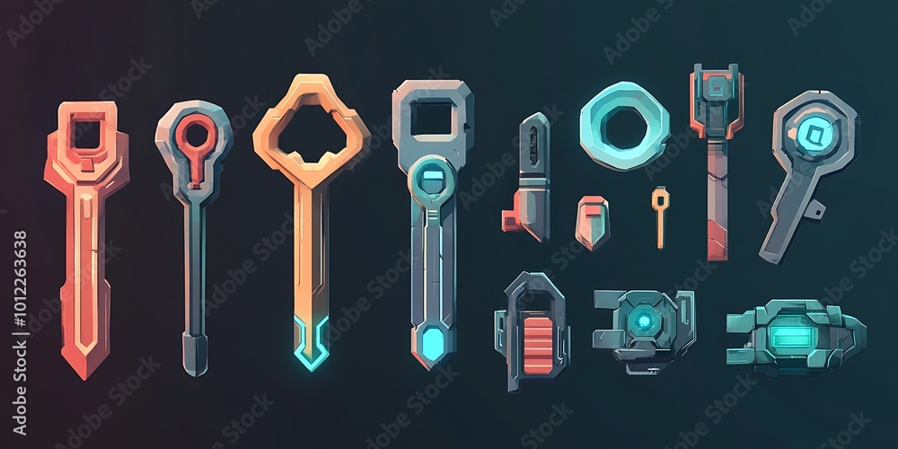 Futuristic Game Keys & UI Elements Futuristic Game Keys & UI Elements