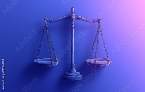 Cartoon Illustration of Unfinished Scales of Justice on a Blue Background