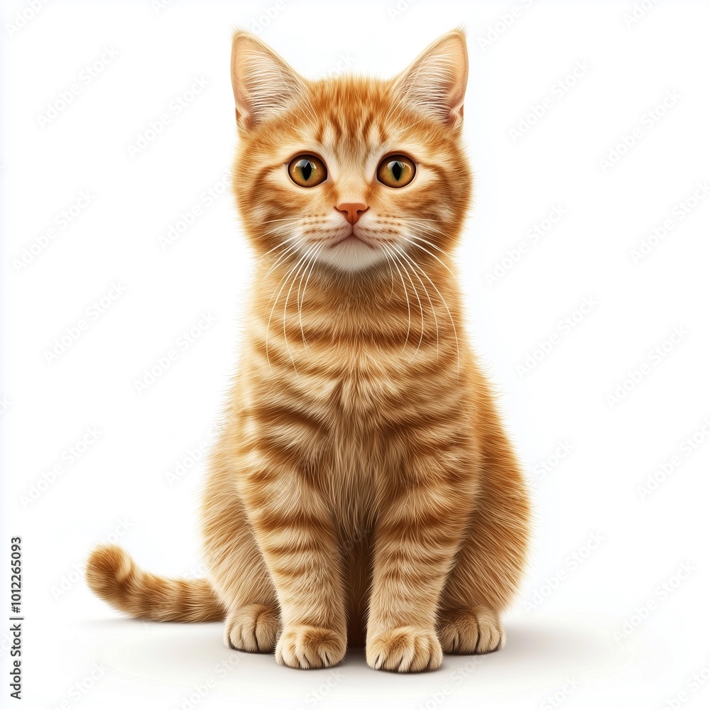 Cute ginger cat sitting and looking at the camera isolated on white background. Cute ginger cat sitting and looking at the camera isolated on white background.