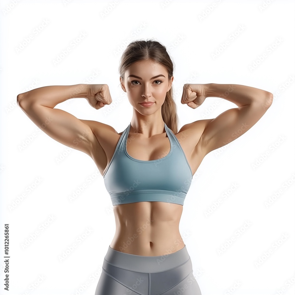 Young caucasian fitness woman doing sport isolated showing strength gesture with arms symbol of feminine power. Young caucasian fitness woman doing sport isolated showing strength gesture with arms symbol of feminine power.