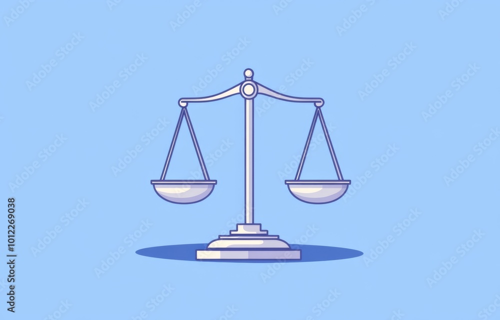 Cartoon Illustration of Scales of Justice on a Blue Background with Pastel Colors Cartoon Illustration of Scales of Justice on a Blue Background with Pastel Colors