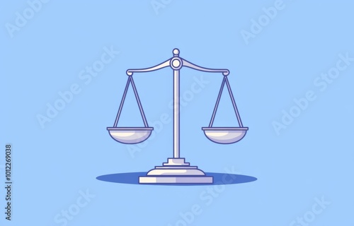 Cartoon Illustration of Scales of Justice on a Blue Background with Pastel Colors 