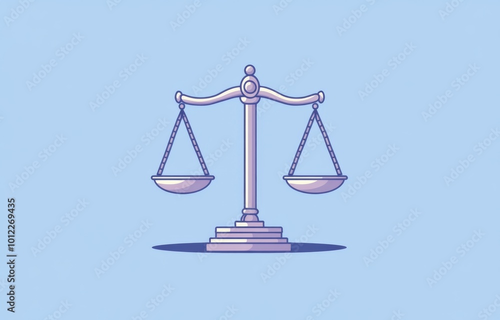 Cartoon Illustration of Scales of Justice on a Blue Background with Pastel Colors Cartoon Illustration of Scales of Justice on a Blue Background with Pastel Colors