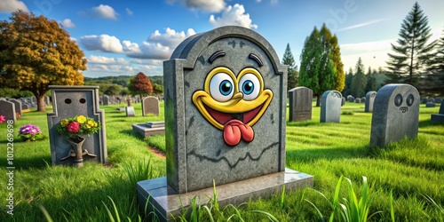 Humorous Cartoon Tombstone with Funny Inscription and Symbolic Elements for Creative Designs