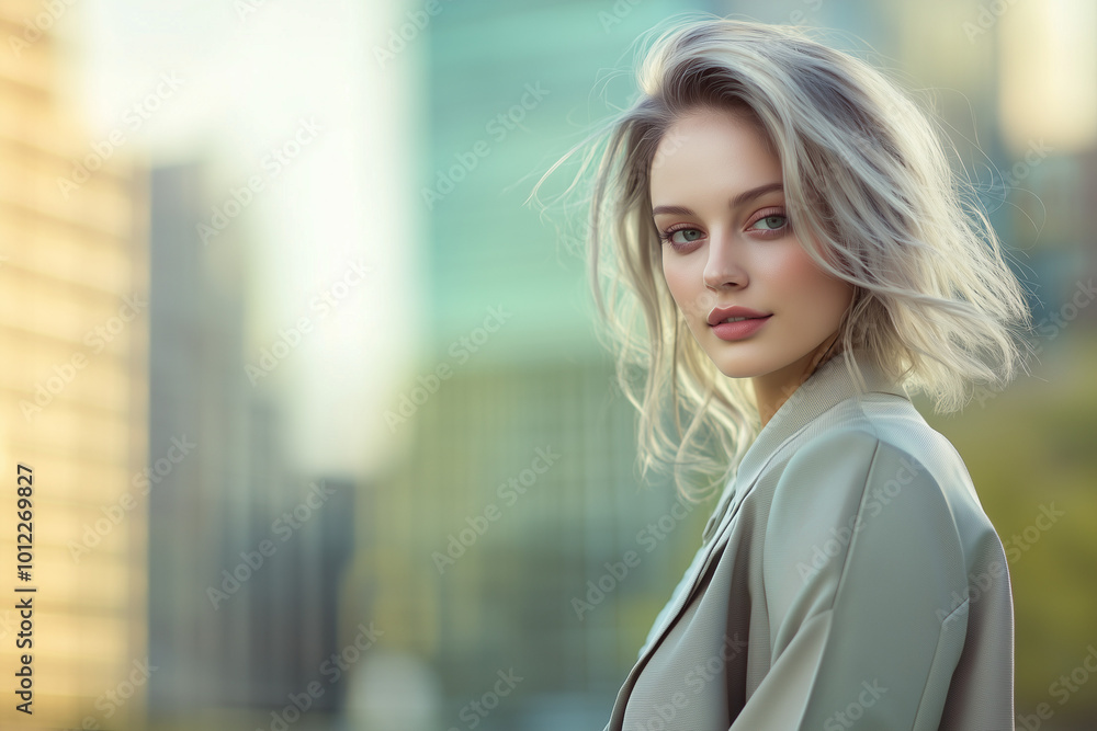 Portrait of a young confident woman in a modern business suit showing dedication towards her education and career Portrait of a young confident woman in a modern business suit showing dedication towards her education and career