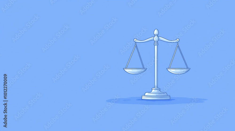 Cartoon Illustration of Scales of Justice on a Blue Background with Pastel Colors Cartoon Illustration of Scales of Justice on a Blue Background with Pastel Colors