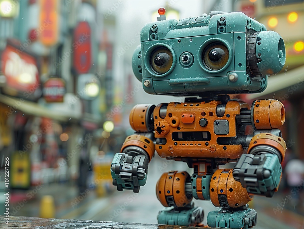 Futuristic Robot in a Rainy City: A Digital Art Masterpiece Futuristic Robot in a Rainy City: A Digital Art Masterpiece