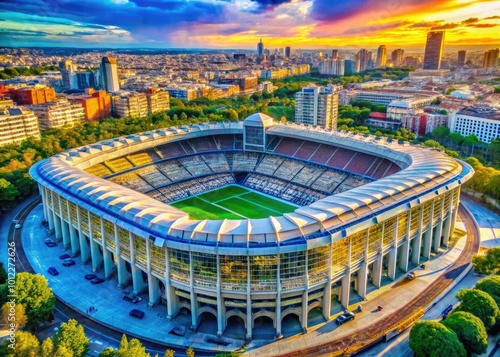 Iconic stadium architecture showcasing the grandeur of a famous football venue in Madrid, Spain