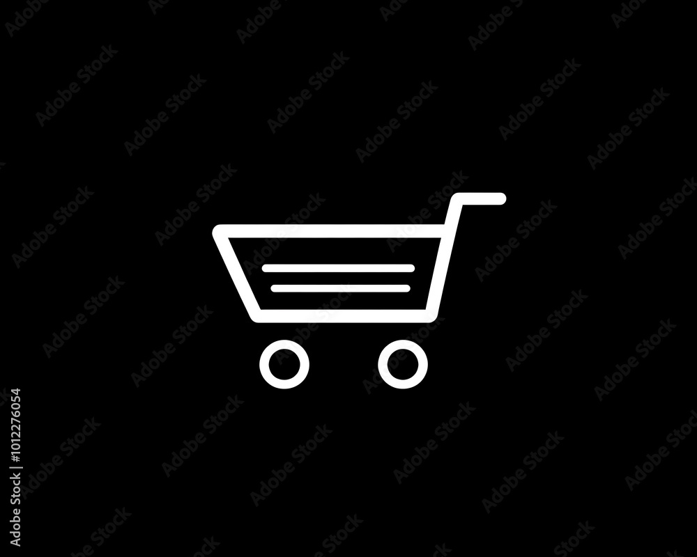 White shopping cart icon on black background White shopping cart icon on black background