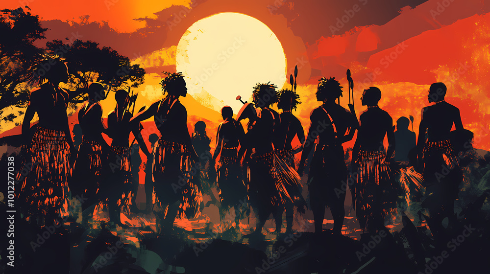 Fototapeta premium Cultural performance african people. African Tribal Ceremony. Illustration