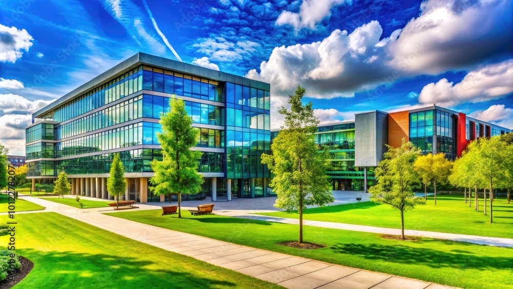 Fototapeta premium Inspiring Youth at University Campus with Modern Architecture and Green Spaces for Academic Growth