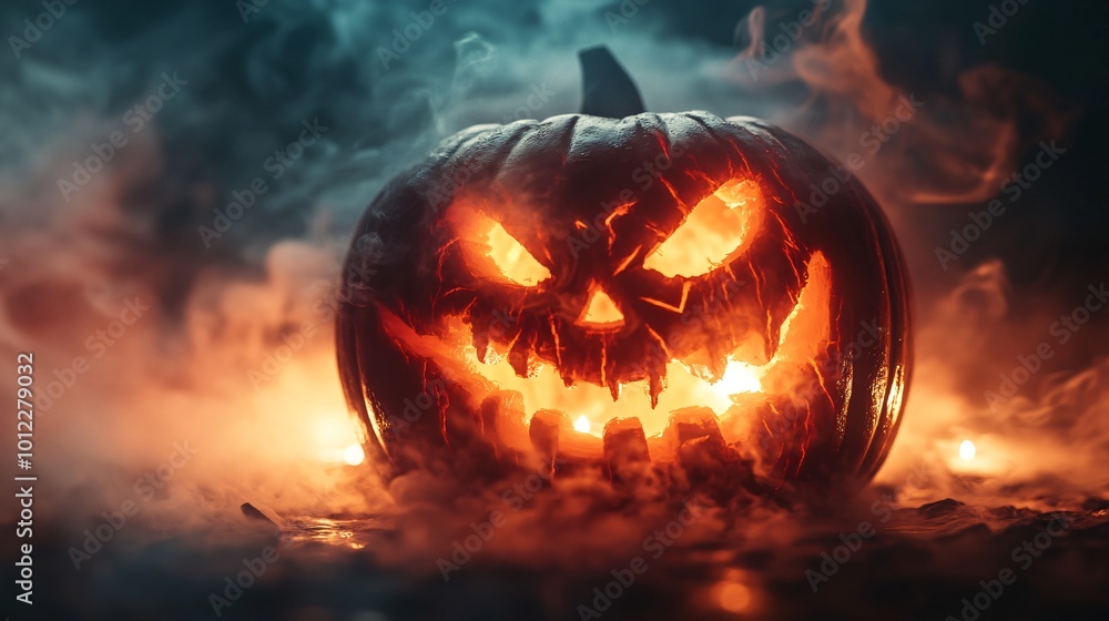 Naklejka premium closeup of burning pumpkin