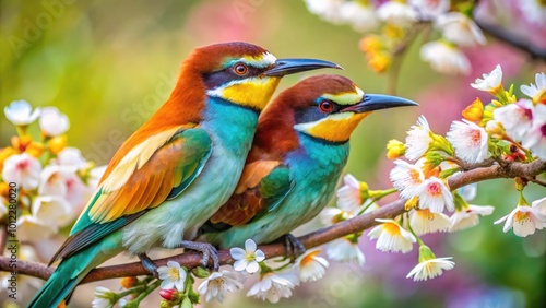 Intimate Moment of Two Birds Nestled Together in Nature During Their Mating Ritual in Springtime