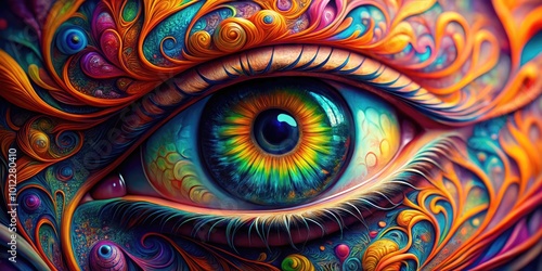 Intricate Abstract Eyeball Design with Colorful Swirls and Patterns for Creative Visual Projects