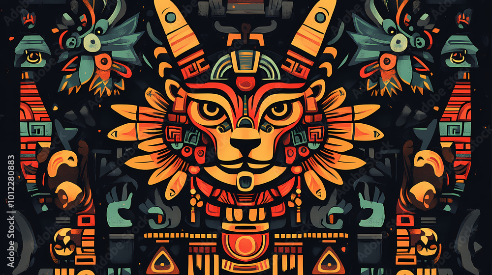 Aztec and mayan ornaments, ancient mexican tribal patterns. traditional mexican indian geometric illustrations with animals and totems. Incan Empire. Illustration Aztec and mayan ornaments, ancient mexican tribal patterns. traditional mexican indian geometric illustrations with animals and totems. Incan Empire. Illustration