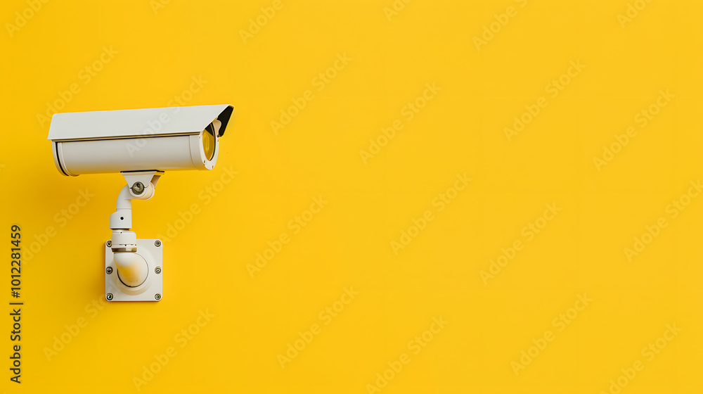 Contemporary Security Camera on Yellow Wall | Modern Surveillance Technology with Bold and Minimalist Design Contemporary Security Camera on Yellow Wall | Modern Surveillance Technology with Bold and Minimalist Design