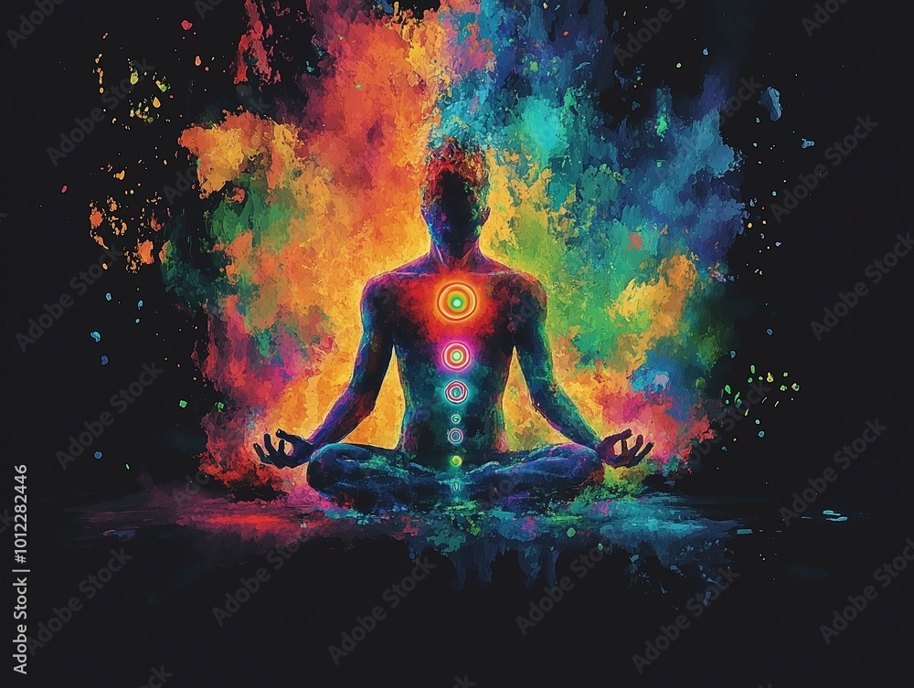 Meditation and chakras. Silhouette of a body. Chakras are various focal points used in a variety of ancient meditation practices, Tantra, part of the traditions of Hinduism and Buddhism, ai generative Meditation and chakras. Silhouette of a body. Chakras are various focal points used in a variety of ancient meditation practices, Tantra, part of the traditions of Hinduism and Buddhism, ai generative