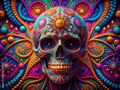 Wallpaper Mural Intricate Digital Skull Design with Geometric Patterns and Vivid Colors for Creative Projects Torontodigital.ca