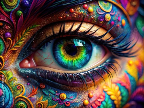 Intricate Eye Design with Colorful Patterns and Textures for Artistic and Creative Concepts