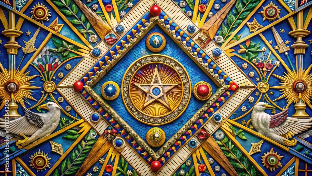 Intricate Freemason Symbols and Emblems Representing Brotherhood and Esoteric Knowledge in Design Intricate Freemason Symbols and Emblems Representing Brotherhood and Esoteric Knowledge in Design