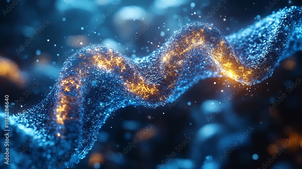 Abstract spiral of glowing particles, blue and orange color scheme, dark background. Abstract spiral of glowing particles, blue and orange color scheme, dark background.