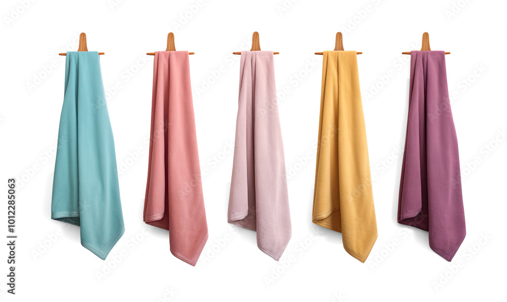 stylish hanging bath towels in different colors on a transparent background stylish hanging bath towels in different colors on a transparent background