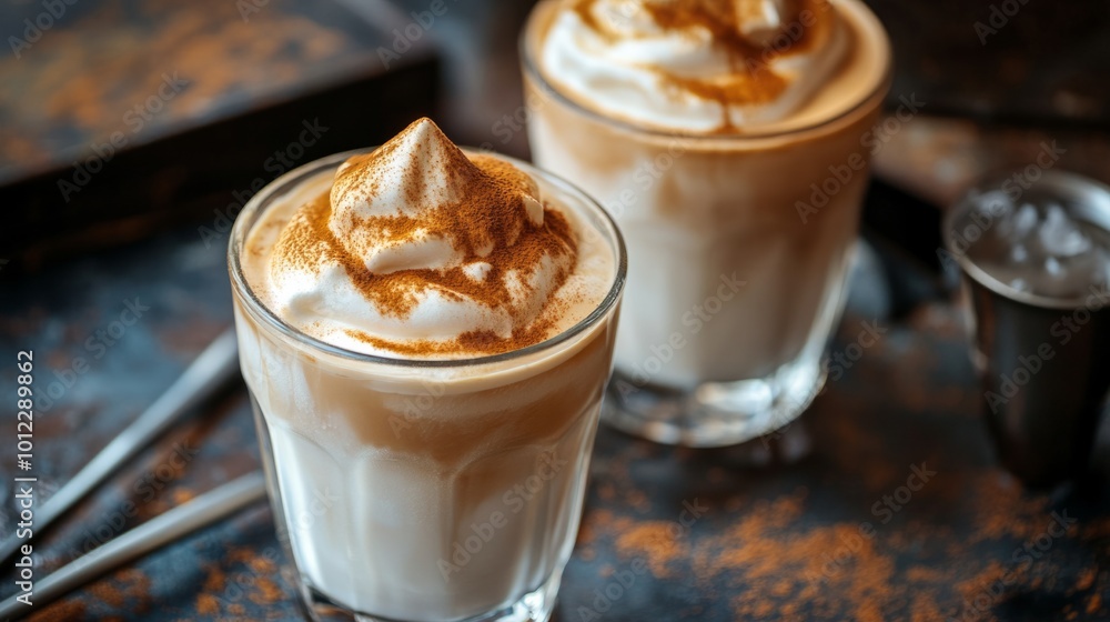 Dalgona Coffee. Smooth and creamy iced whipped drink with coffee and milk foam generative ai Dalgona Coffee. Smooth and creamy iced whipped drink with coffee and milk foam generative ai