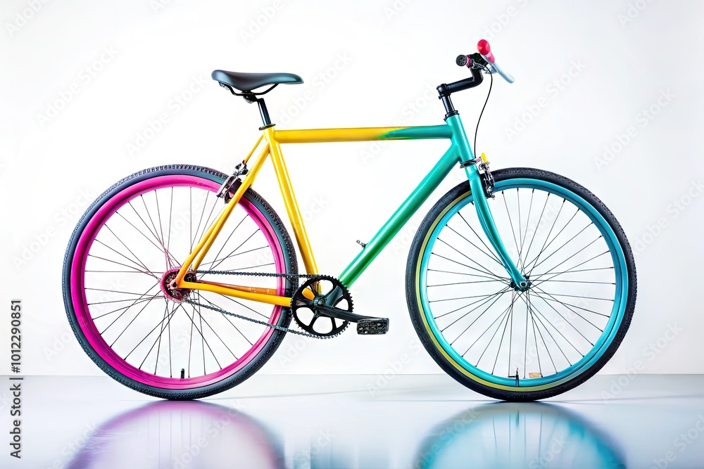 Obraz premium Isolated Bicycle on White Background Perfect for Transportation and Fitness Conceptual Imagery