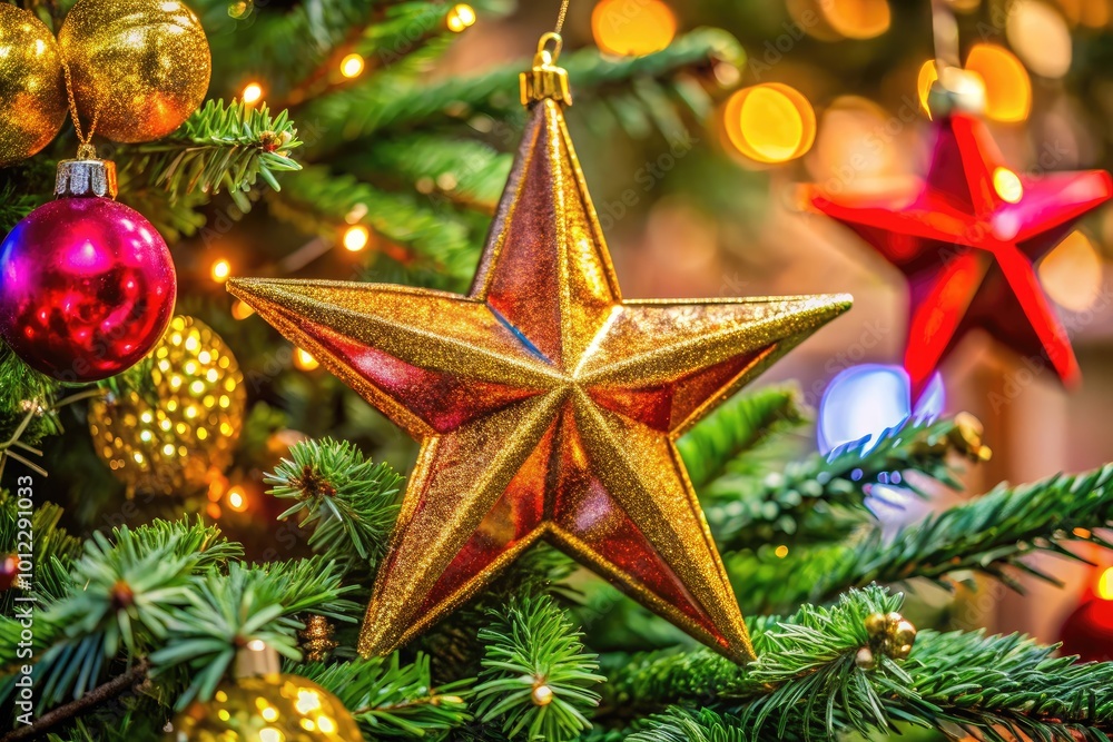 Isolated Christmas Tree Star Decoration with Glittering Details for Holiday Celebrations and Decor Isolated Christmas Tree Star Decoration with Glittering Details for Holiday Celebrations and Decor