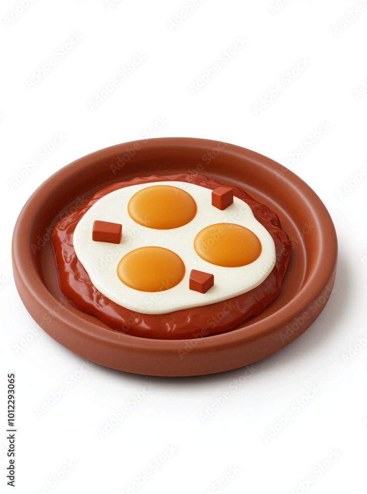 a Shakshuka on a plate 3D icon, isometric, white background, 3D rendering, soft lighting, advanced color scheme a Shakshuka on a plate 3D icon, isometric, white background, 3D rendering, soft lighting, advanced color scheme