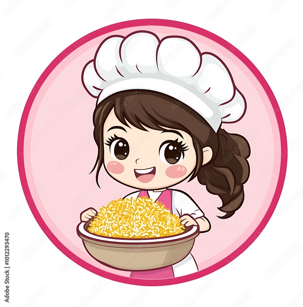 Cute Cartoon Chef Girl Holding Bowl of Food, Illustration Cute Cartoon Chef Girl Holding Bowl of Food, Illustration