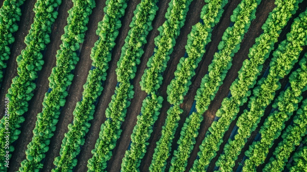 Aerial View of a Diagonally Planted Green Crop Field Aerial View of a Diagonally Planted Green Crop Field