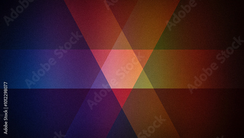 A dynamic geometric abstract background featuring a vibrant mix of blue, red, orange, and green hues with a grainy texture and intersecting shapes, ideal for wallpapers and banners