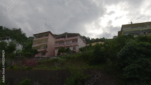 Wallpaper Mural Road view on a summer day. Highways and landscape, city, palm trees and mountains, roadside and white road line markings. Torontodigital.ca
