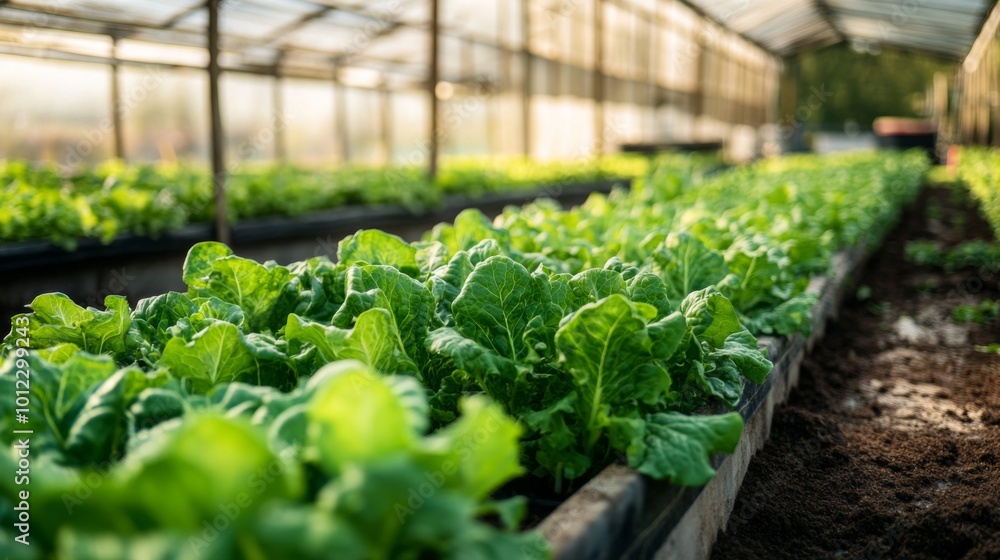 Lush Green Lettuce Plants Growing in a Greenhouse Lush Green Lettuce Plants Growing in a Greenhouse