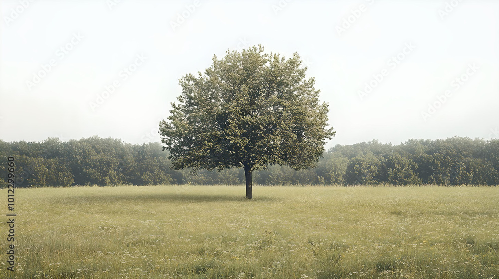Fototapeta premium Lone tree in a vast green field